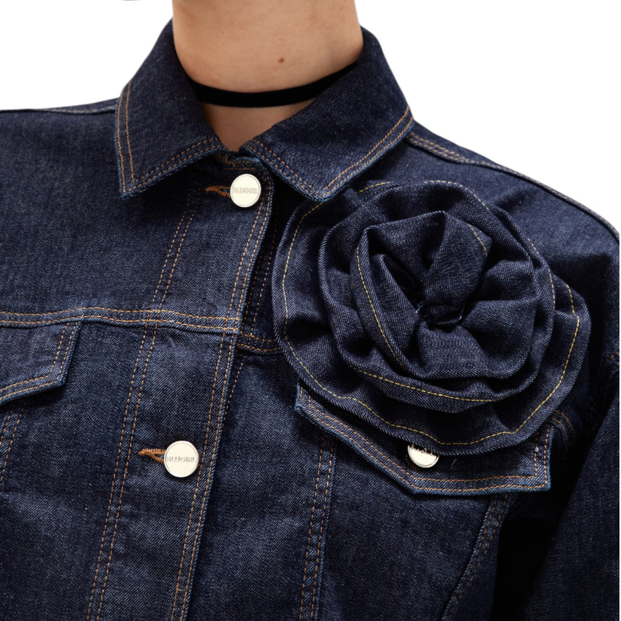 Giacca donna in denim con spilla a rosa