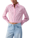 Camicia donna boxy con ricami gioiello