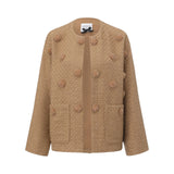 Giacca donna in tweed a collo tondo con bottoni coperti
