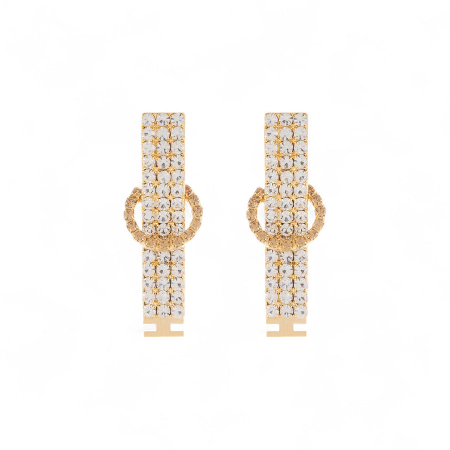 Orecchini donna in ottone con strass e logo