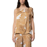 Blusa donna asimmetrica in raso stampato