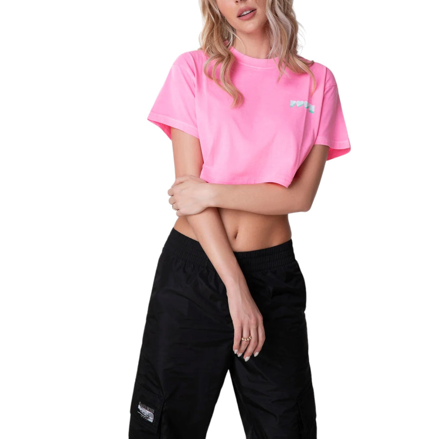 T-shirt crop con stampa donna