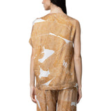 Blusa donna asimmetrica in raso stampato