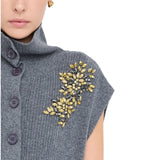 Gilet donna 100% lana con ricami gioiello