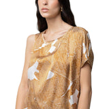 Blusa donna asimmetrica in raso stampato