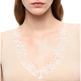 Canotta donna in misto seta e cashmere con scollo in pizzo