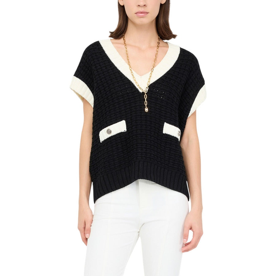 Gilet donna in maglia a contrasto colore