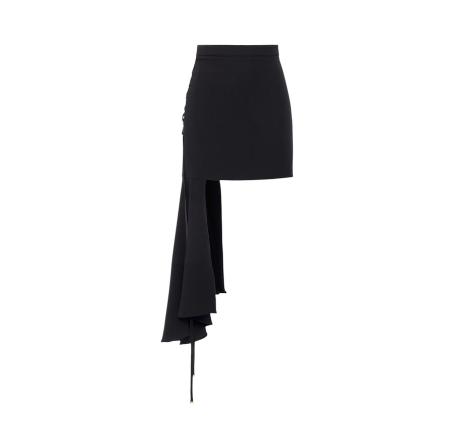 Minigonna donna in crêpe asimmetrica con lacci criss-cross