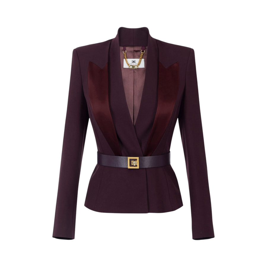 Giacca donna in crêpe con rever in raso