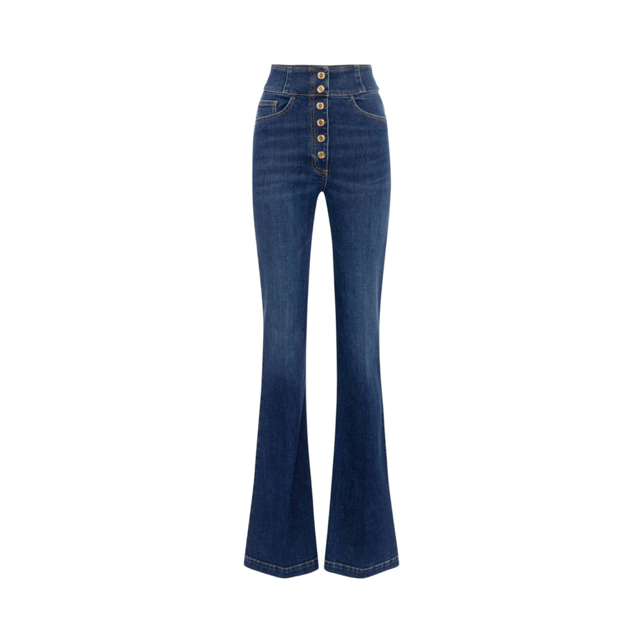 Jeans donna a vita alta con bottoni