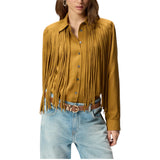 Camicia donna stile texano con frange