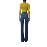 Jeans donna a vita alta con bottoni