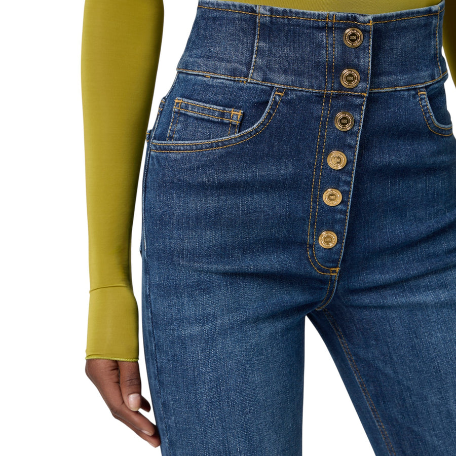 Jeans donna a vita alta con bottoni