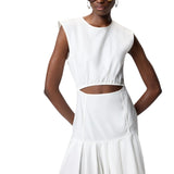 Abito donna midi smanicato con pieghe e cut-out
