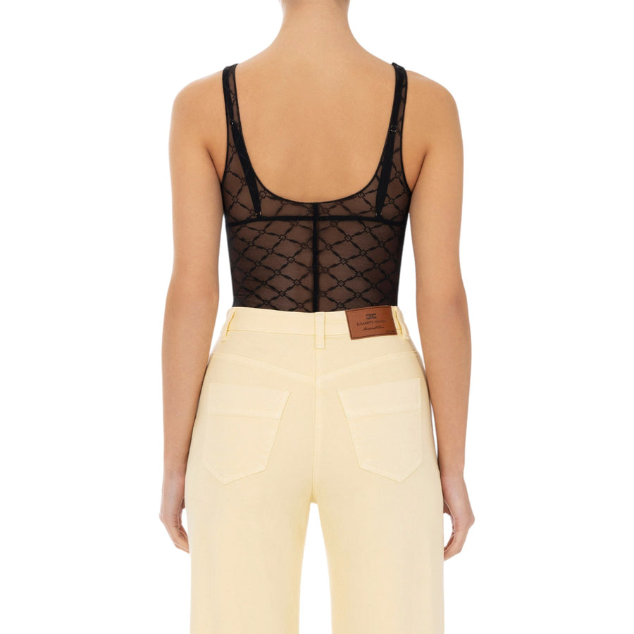 Body donna in tulle jacquard a losanghe