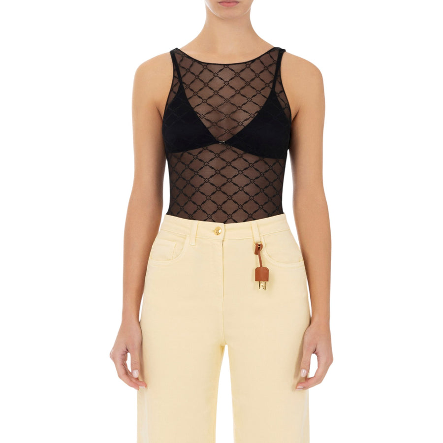 Body donna in tulle jacquard a losanghe