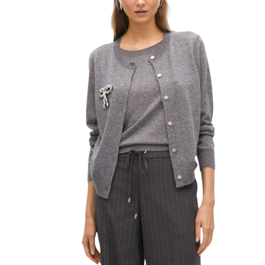 Cardigan donna due pezzi con fiocco gioiello