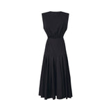Abito donna midi smanicato con pieghe e cut-out