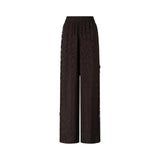 Pantaloni donna palazzo con motivo floreale e banda in pizzo