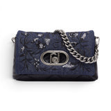 Borsa donna LaPuffy media in denim ricamato