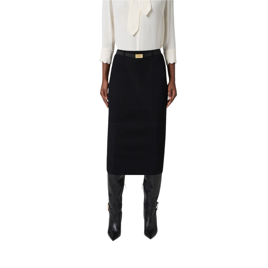 Gonna donna in maglia a costine con cintura