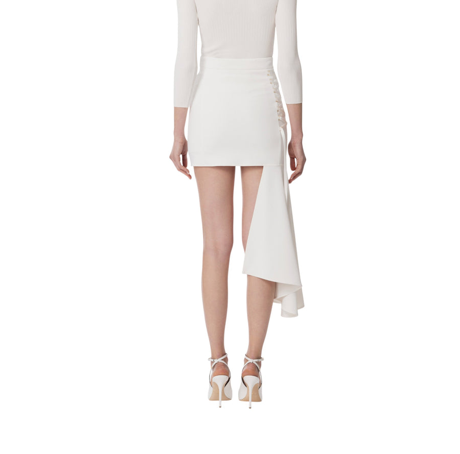 Minigonna donna in crêpe asimmetrica con lacci criss-cross