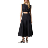 Abito donna midi smanicato con pieghe e cut-out