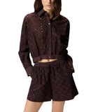 Camicia donna  cropped con ricamo sangallo