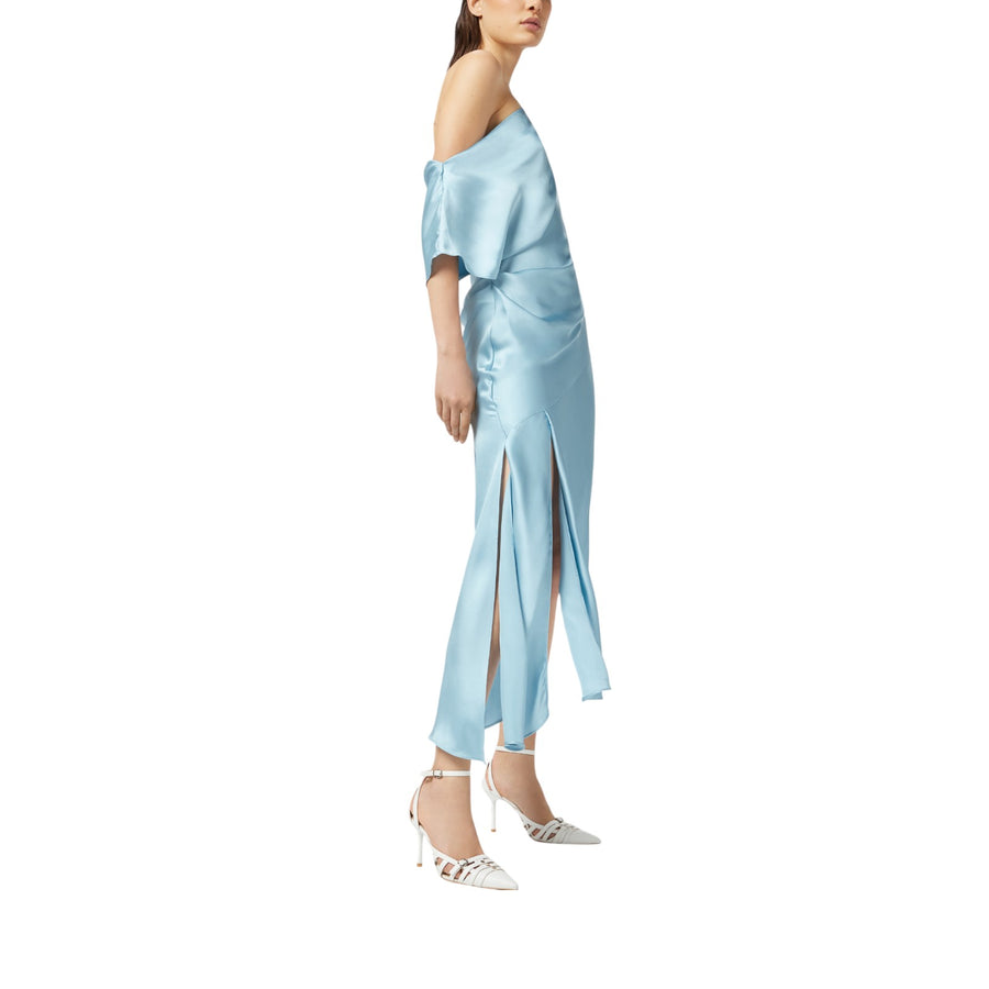 Abito donna da cerimonia midi asimmetrico in satin
