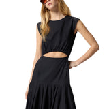 Abito donna midi smanicato con pieghe e cut-out