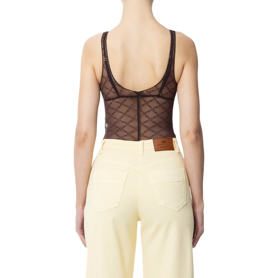 Body donna in tulle jacquard a losanghe