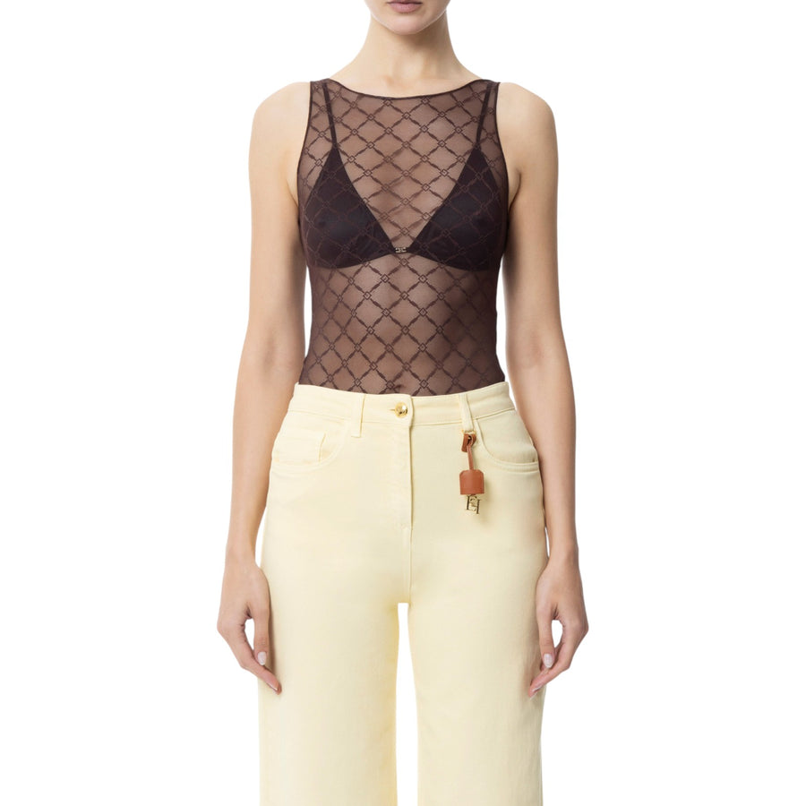 Body donna in tulle jacquard a losanghe