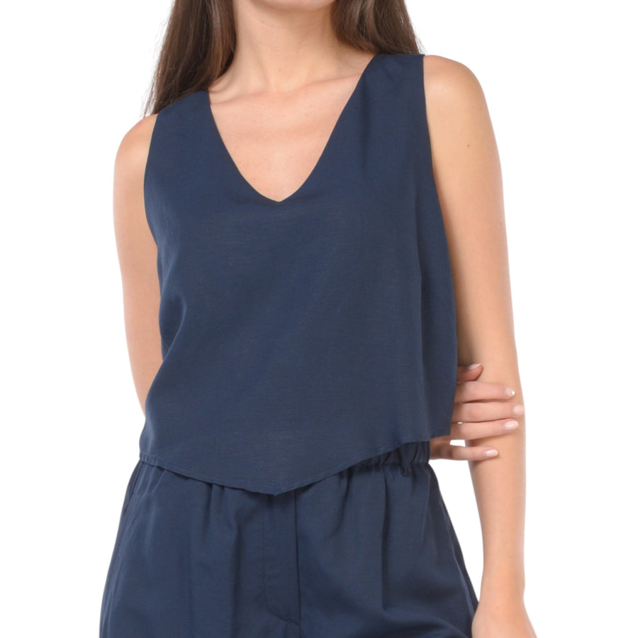 Top donna Kaos in viscosa e lino con scollo a V