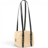 Borsa donna a spalla in rafia e pelle