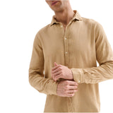 Camicia Uomo in Lino Collo alla Francese beige QB24