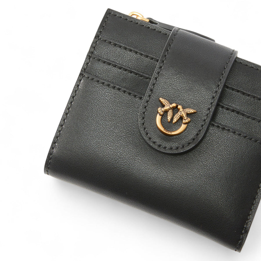 Portafoglio donna piccolo in pelle liscia con logo