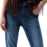 Jeans donna bootcut con bottoni gioiello