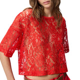 Maglia donna cropped in pizzo