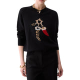 Maglia donna jacquard in lana con charm