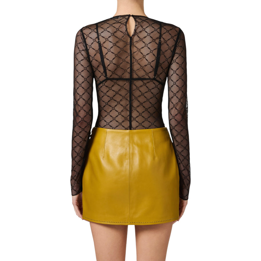 Body donna in tulle jacquard a losanghe