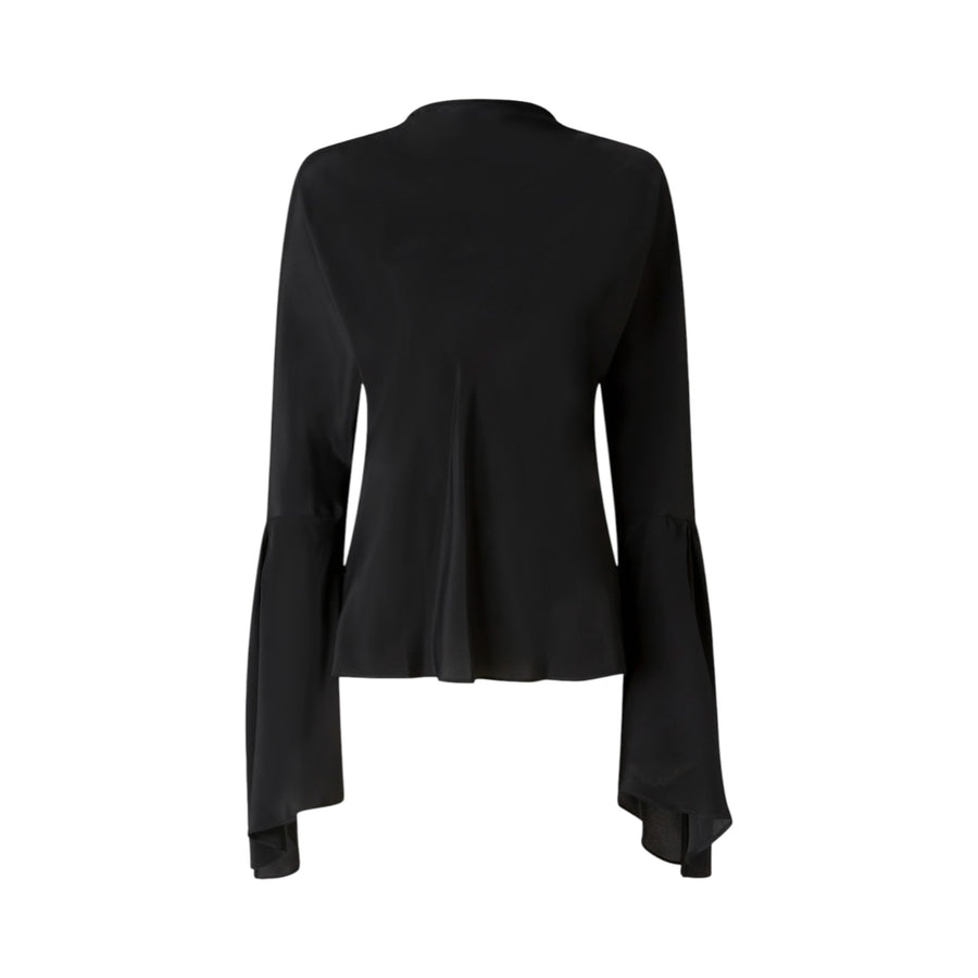 Blusa donna in crêpe de Chine con maniche a sbuffo