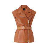 Gilet donna stile biker in pelle