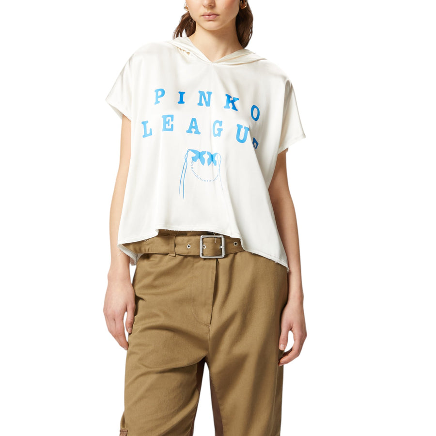Blusa donna con cappuccio e stampa PINKO League