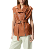 Gilet donna stile biker in pelle