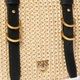 Borsa donna a spalla in rafia e pelle