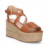 Sandali zeppa in pelle