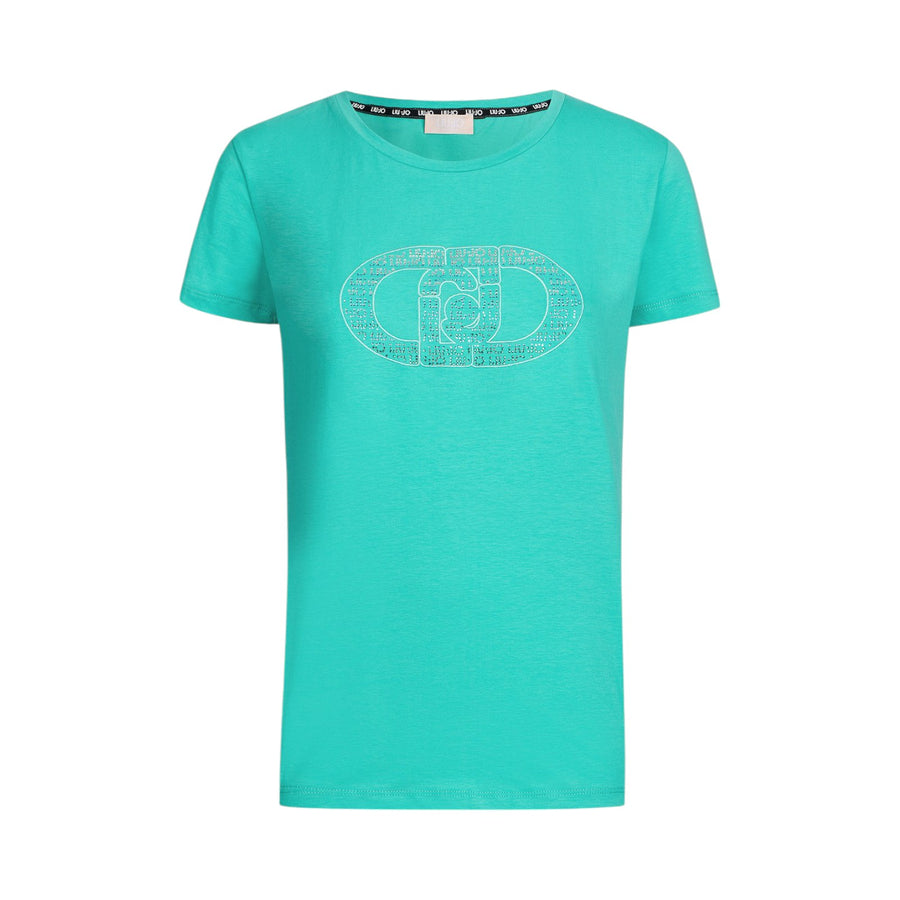 T-shirt donna con logo e strass