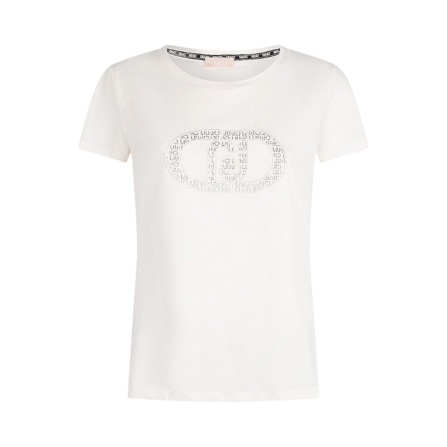 T-shirt donna con logo e strass
