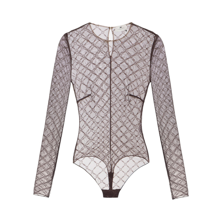 Body donna in tulle jacquard a losanghe