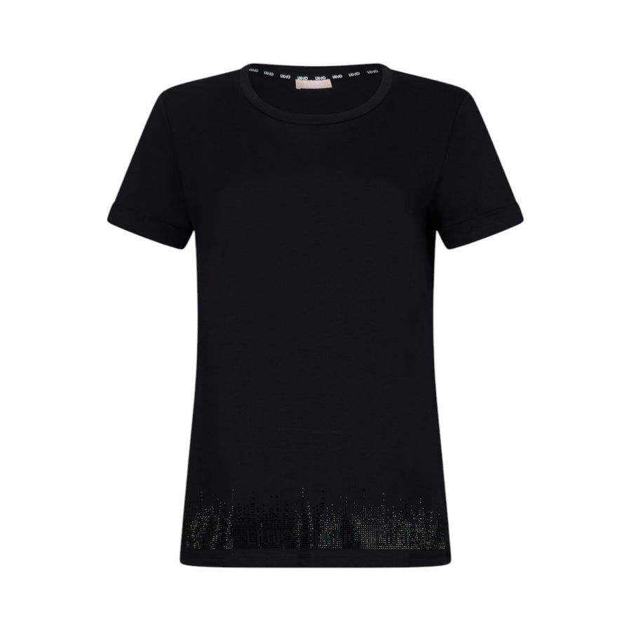 T-shirt donna con logo e strass